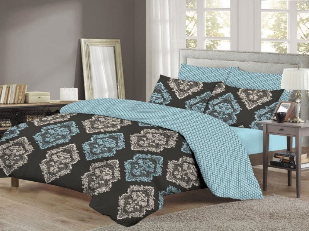 Σετ Σεντόνια Βαμβακερά Δίχρωμα Ανθρακί-Τυρκουάζ Vintage Γαρύφαλλο | Γαρύφαλλο - Λευκά Είδη